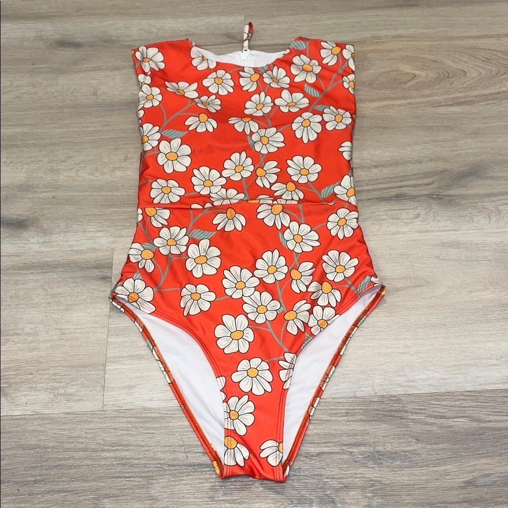 Averie Adeline Zip Up One Piece Daisy Print Swimwear swimsuit art deco - Picture 5 of 11